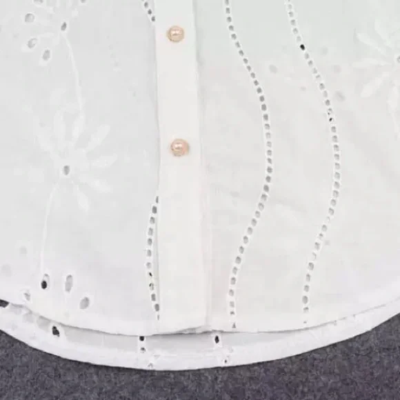 SOLD OUT White Boho Floral Eyelet Button Up Blouse - Picture 12 of 15